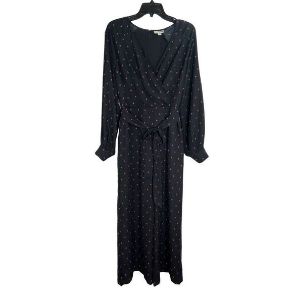 Maison Jules Black Ladybug Surplice Belted Jumpsuit Size 10 NWOT - Picture 2 of 11